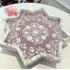 Plateaux de service en bois poli écologiques personnalisables de haute qualité avec incrustations de nacre et d'os, artisanat vintage - Product Image 4