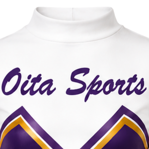 Maillot de cheerleading sublimé violet et or à manches longues – Tenue de sport athlétique pour entraînement, performance, compétition et match - Product Image 3