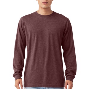 T-shirt à manches longues pour homme, col rond, couleur unie, jersey de coton, coupe classique, style décontracté, t-shirts à col rond - Product Image 1