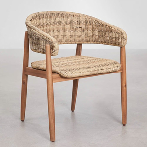 Silla de Comedor de Madera de Teca con Asiento Tejido Natural - Product Image 1