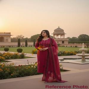 Conjunto de traje VASTRA COTTAGE de algodón puro color cereza con dupatta de algodón Mul con estampado a mano y espejo real con trabajo manual, ropa étnica. - Product Image 2