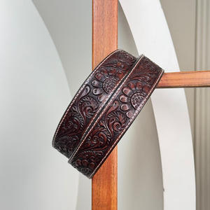 2025 cuero de grano completo mecanizado a mano genuino occidental resistente sin hebilla Cinturón correa de vaquero correas de cinturón atornilladas para Unisex - Product Image 4