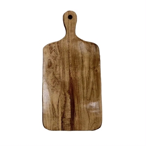 Tabla de cortar redonda de madera con mango, patrón de grano natural, para preparación de alimentos - Product Image 3