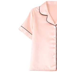 Conjunto de Pijama de Satén Color Durazno Claro Personalizado para Mujer, Manga Corta, con Botones, Estilo Seda, Dos Piezas, Ropa de Dormir, Pantalones Cortos - Product Image 3