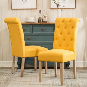 Set di 2 Sedie da Pranzo Parsons in Legno Massello Trapuntate Gialle - Elegante Stile Habit - Product Image 2