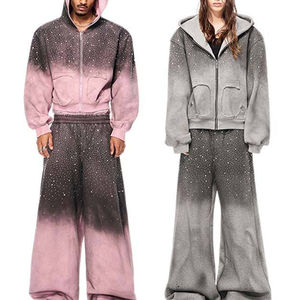 Ensemble 2 pièces de survêtement vintage streetwear de haute qualité : sweat à capuche et pantalon de jogging délavé à l'acide - Product Image 2