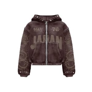 เสื้อฮู้ดซิปพิมพ์ลายเพชรคุณภาพสูง ดีไซน์ใหม่ ผู้ชาย ผ้าฝ้าย 100% สั่งทำพิเศษ ทรงปกติ สไตล์ดิสเทรส - Product Image 2