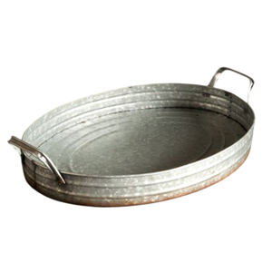 Rectangle <b>Large</b> Galvanized Metal Serving <b>Tray</b> With Rope Handles Farmhouse Decorative Storage Nesting <b>Trays</b> For Home & Hotel Use - Product Image 3