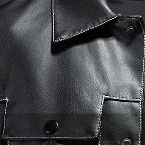 Mens Slim Fit Contrast Stitch Leather Trucker <b>Jacket</b> Black PU <b>Biker</b> <b>Jacket</b> White Stitch Streetwear Moto Coat - Product Image 6