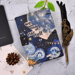 Journal fait main avec motif de chat mignon et ciel étoilé |   Carnet artistique A5 avec cadenas vintage, 100 pages, journal en papier fait main pour écrire, cadeau - Product Image 5