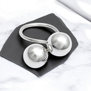Double Ball Bead Open Band <b>Ring</b> Sterling Silver Adjustable Minimalist Promise Engagement Wedding <b>Rings</b> Fashion Jewelry OEM ODM - Product Image 5