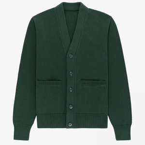 Men's <b>Green</b> Solid Color Woven Button-Up University collage and <b>school</b> Sweater V Neck Long Sleeve Standard Thickness No - Product Image 3
