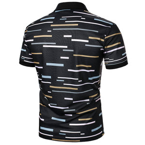 Polo décontracté rayé pour homme, manches courtes, coupe ajustée, imprimé, respirant, en polyester tricoté, longueur standard - Product Image 2