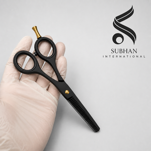Tijeras de entresacar de acero inoxidable con revestimiento negro, herramientas profesionales manuales de peluquería para logotipo personalizado - Product Image 6