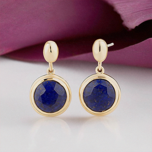 Boucles d'oreilles en pierre naturelle Lapis Lazuli en argent sterling 925 plaqué or 18 carats Parure de bijoux pour femme - Product Image 2