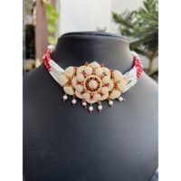 Ensemble de colliers Jaal Puwai en laiton plaqué or, orné de perles de verre tchèques multicolores 13/0, confectionné à la main, motif floral, style indien