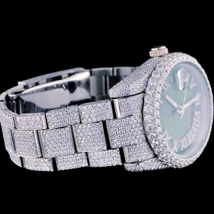 Reloj de pulsera para hombre, diseño moderno, esfera verde con números romanos, fecha automática, oro blanco, diamantes de moissanita, colección HipHop, el regalo perfecto - Product Image 4
