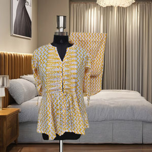 Conjunto de Pijama de Verano para Mujer, Estampado Floral, Cuello en V, Manga Larga, Algodón Estampado a Mano, Transpirable y Cómodo - Product Image 4