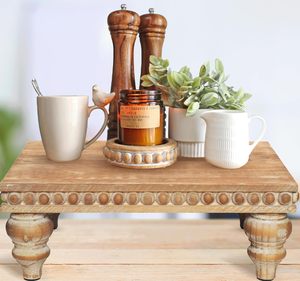 ome Goods Decorative Wood Risers for Decor | Tiered Tray Stand | Farmhouse Beaded Riser Stand for Decor | Wooden Pedestal Stand - Product Image 3