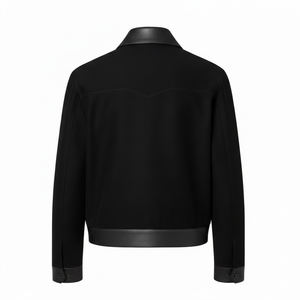 Blouson Bomber en Coton et Daim pour Homme avec Logo Cristal Personnalisé sur le Devant - Blouson Varsity Noir Premium Coupe Slim avec Panneaux en Cuir Contrastant - Product Image 2
