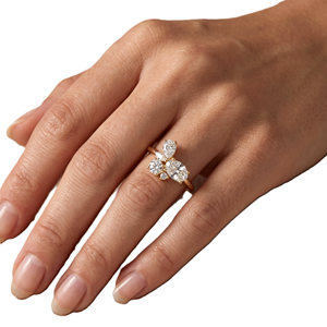 IGI Certified Floral Cluster 10K 14K Solid Gold <b>Ring</b> Oval & Round Multi Shape Lab Diamond Moissanite <b>Dainty</b> Unique Wedding Band - Product Image 5