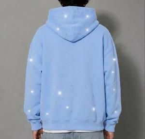 Sudadera con Capucha Extra Grande para Hombre, 100% Algodón, Felpa, con Bordado de Pedrería, Estilo Urbano - Product Image 2