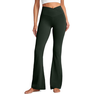 Leggings évasés doux et extensibles en tissu, collants de sport taille haute, couleur unie, sans couture, effet push-up, pour yoga et sport, antibactériens, respirants, service OEM - Product Image 1