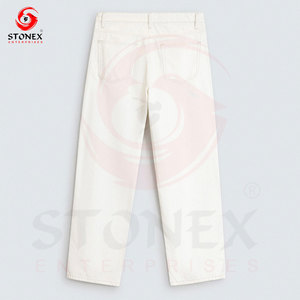 Jean en denim blanc coupe droite pour homme, classique, cinq poches, décontracté, en coton, style minimaliste, vente en gros - Product Image 6