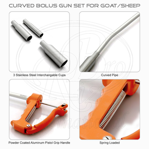 Pistola aplicadora de calcio para cabras y ovejas con 2 cabezales adicionales, tamaños 12x30mm, 16x32mm, 26x60mm, longitud 11.5 pulgadas, cuerpo metálico, mango de aluminio - Product Image 5