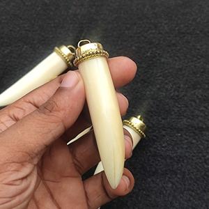 Natural Buffalo Horn bone Pendant With Gold Tone Caps Polished Curved Shape <b>locket</b> - Product Image 3