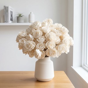 Ramo de Flores Artificiales de Madera Sola VADEE, Rosa Blanca Híbrida 001, Artesanía Sostenible Hecha a Mano para Bodas y Hogar - Product Image 2