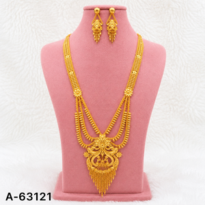 Ensemble de colliers traditionnels de luxe pour femmes - Bijoux de mariée plaqués or et argent avec boucles d'oreilles A-63116 - Product Image 6