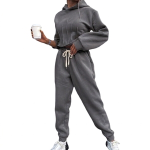 Women Casual Loose Fleece Warm Breathable Tracksuit Short Top Ankle Harem Pants Solid Long Sleeve Hooded Autumn Winter Sport Two - Product Image 2