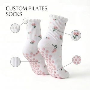 Wholesale Casual Style Cotton Woven Design <b>Frill</b> Cuff Anti Slip <b>Socks</b> for Women Cute Flower Print Yoga <b>Socks</b> Pilates Equipments - Product Image 1