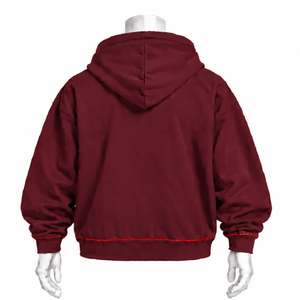 <b>Burgundy</b> Indus Embroidered Pullover <b>Hoodie</b> Floral Needlework Kangaroo Pocket Oversized Casual Streetwear Winter Sweatshirt - Product Image 2