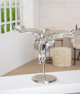 Silver Bull Skull Sculpture Modern Animal Figurine Tabletop <b>Decor</b> Living Room Artistic Metal Handicraft Single Piece - Product Image 5