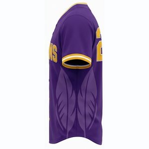 Maillot de baseball personnalisé pour homme, manches courtes, violet et or, avec broderie et appliqué, en maille respirante, coupe classique, toutes saisons, tenue d'équipe - Product Image 4