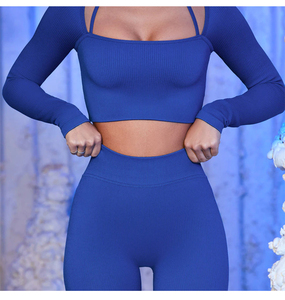 Conjunto Deportivo de 2 Piezas para Mujer, con Tirantes Ajustables para Sujetador Deportivo y Pantalones de Yoga de Cintura Alta, Cuello Redondo, Poliéster/Algodón, Sin Costuras - Product Image 4