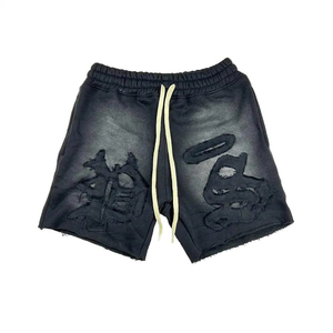 Shorts mi-longs sportifs vintage pour hommes 100 % coton, séchage rapide, respirants, motif uni, impression en relief, poche à cordon, design élégant - Product Image 3