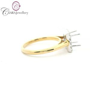 CLÁSICO 18K AU750 ORO AMARILLO Y BLANCO DOS TONOS DIAMANTE NATURAL HALO HOMBRO DE ORO LISO 5x5MM MONTAJE DE ANILLO EN FORMA DE PRINCESA - Product Image 4