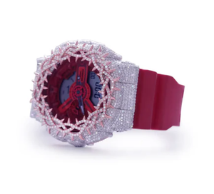 Reloj de moda de lujo, correa de silicona roja, caja con gemas, movimiento de cuarzo analógico, forma irregular de 42 mm, unisex - Product Image 2