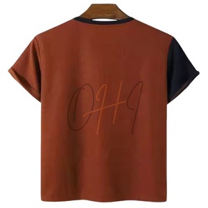 เสื้อยืดแขนสั้นผู้ชายทรงโอเวอร์ไซส์ ผ้าฝ้าย 100% ระบายอากาศได้ดี ลายเรขาคณิตสีสันตัดกัน สไตล์ลำลอง - Product Image 1