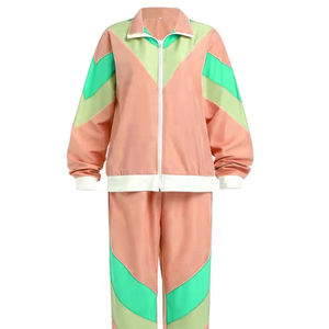 Wholesale <b>Men's</b> Lime <b>Green</b> Color Blocking Windbreaker <b>Suit</b> Set Sporty Knitted Polyester Breathable Turn-down Collar Winter Wear - Product Image 4