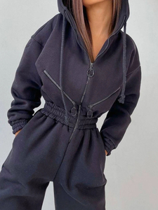 Women Sport <b>Jumpsuits</b> Solid Sweatshirt Hooded Top Zipper Tight Waist <b>Jumpsuits</b> Casual Thick One Piece Overalls Sport - Product Image 4
