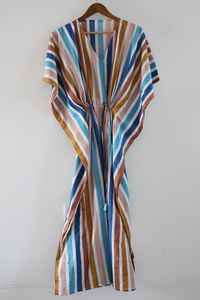 Boho Multicolor Striped Cotton <b>Kaftan</b> <b>Dress</b> Summer Lounge Maxi Caftan - Product Image 6