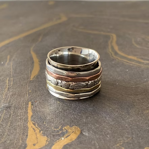 Handmade Bohemian Sterling Silver <b>Spinner</b> <b>Ring</b> for Anxiety Relief Wide Textured Design Unisex Jewelry - Product Image 3