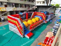 Parcours gonflable Danger Zone Wipe Out avec toboggan, château de saut, aire de jeux sportive combinée, piste de jeu, pour extérieur, décorable, pour événements et foires