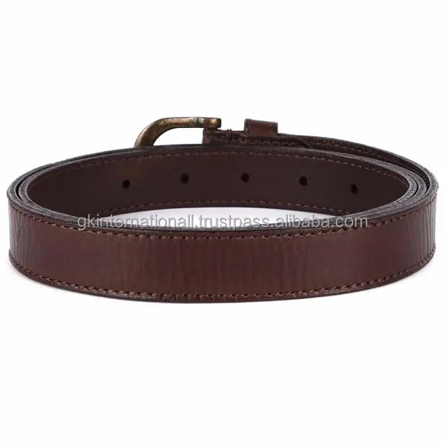 Vintage Old style men's fashion leather casual belt with durable edge stitching & solid brass pin buckle custom sizes