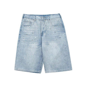 Shorts de mezclilla personalizados Premium Glory para hombre, diseño personalizado, 100% algodón, transpirables, con pedrería. - Product Image 1