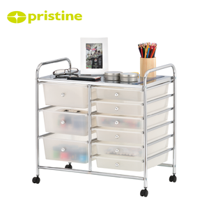 Rolling <b>Storage</b> Cart with 9 <b>Drawers</b> Chrome Frame Plastic Organizers for Office or Living Room Minimalist Design Easy Cleaning - Product Image 5